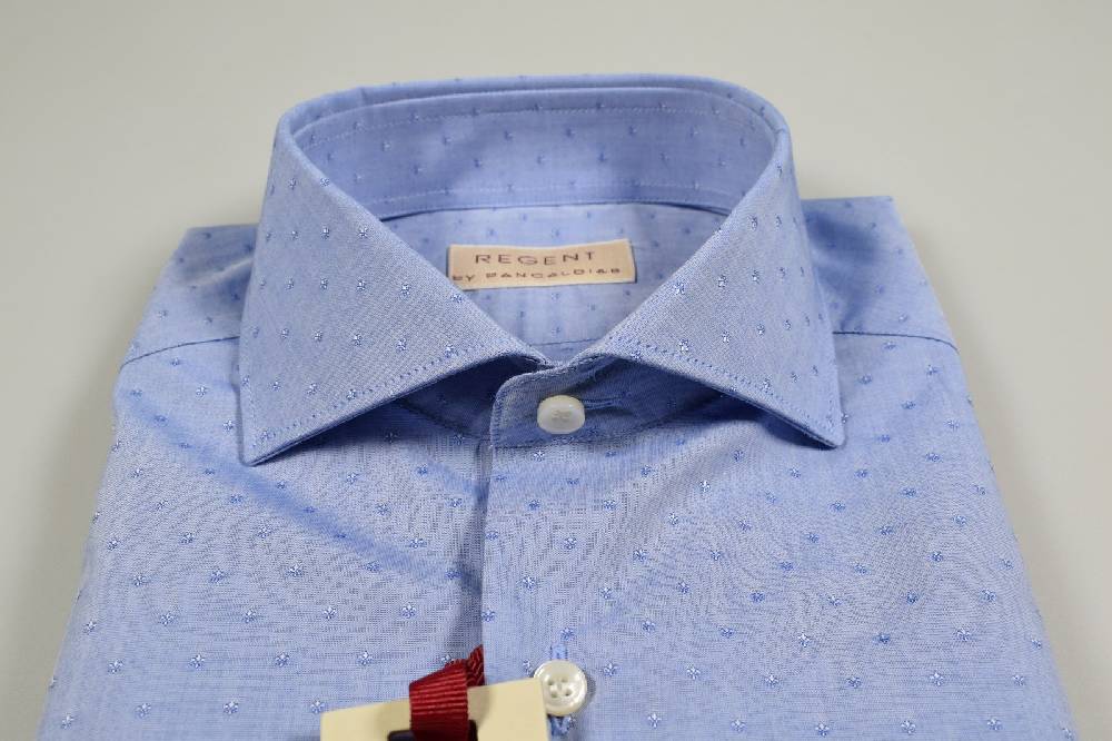Regent By Pancaldi Camicia Pancaldi Celeste Slim Fit Disegno Piccolo Stampato