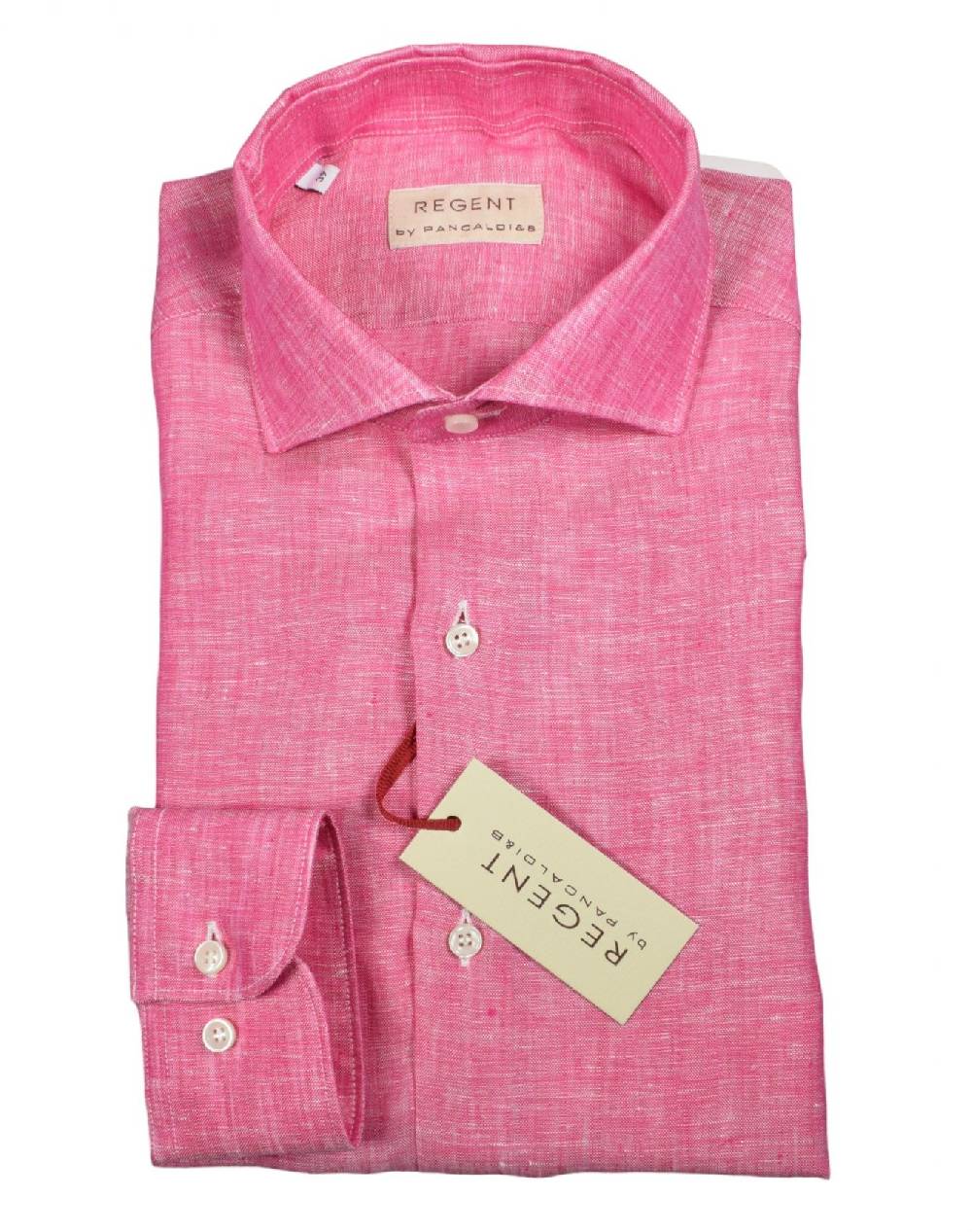 Regent By Pancaldi Camicia Pancaldi Corallo Slim Fit In Puro Lino Collo Alla Francese