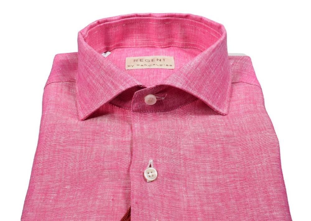 Regent By Pancaldi Camicia Pancaldi Corallo Slim Fit In Puro Lino Collo Alla Francese