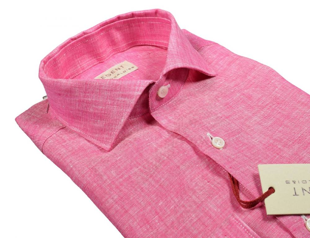 Regent by Pancaldi Camicia pancaldi corallo slim fit in puro lino collo alla francese
