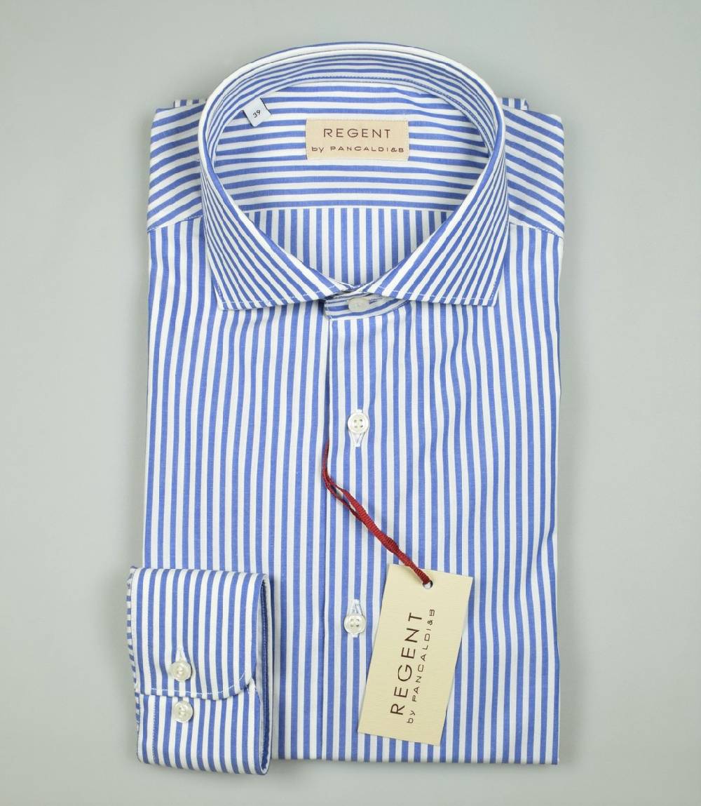Regent By Pancaldi Camicia Pancaldi In Cotone A Righe Azzurro Slim Fit
