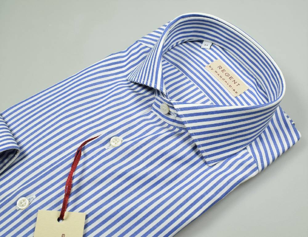 Regent By Pancaldi Camicia Pancaldi In Cotone A Righe Azzurro Slim Fit