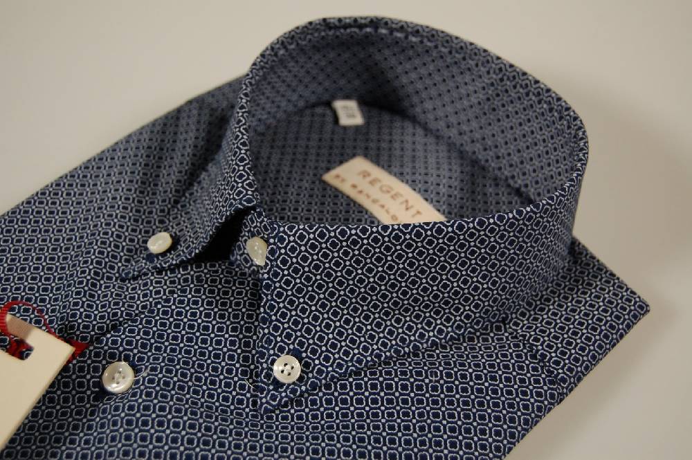 Regent By Pancaldi Camicia Pancaldi Maniche Corte Button Down Con Taschino Blu Micro Disegno