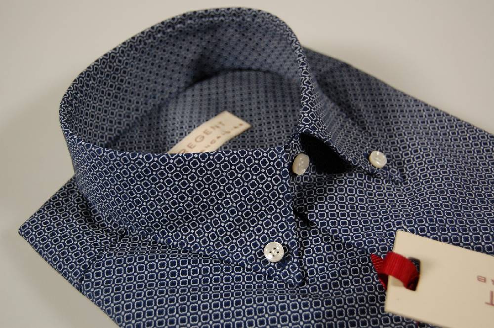 Regent by Pancaldi Camicia pancaldi maniche corte button down con taschino blu micro disegno