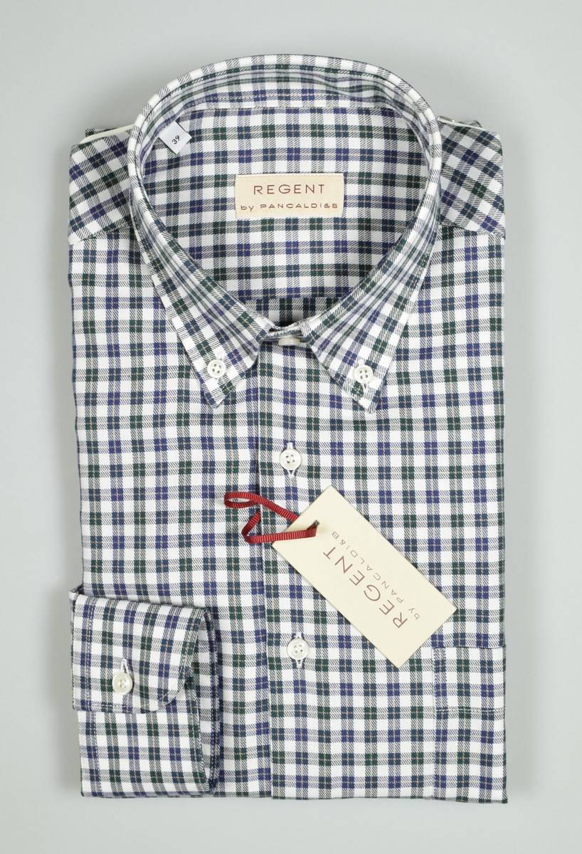 Regent By Pancaldi Camicia Pancaldi Regular Fit Collo Button Down A Quadretti Blu E Verde