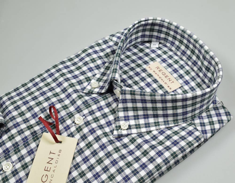 Regent By Pancaldi Camicia Pancaldi Regular Fit Collo Button Down A Quadretti Blu E Verde
