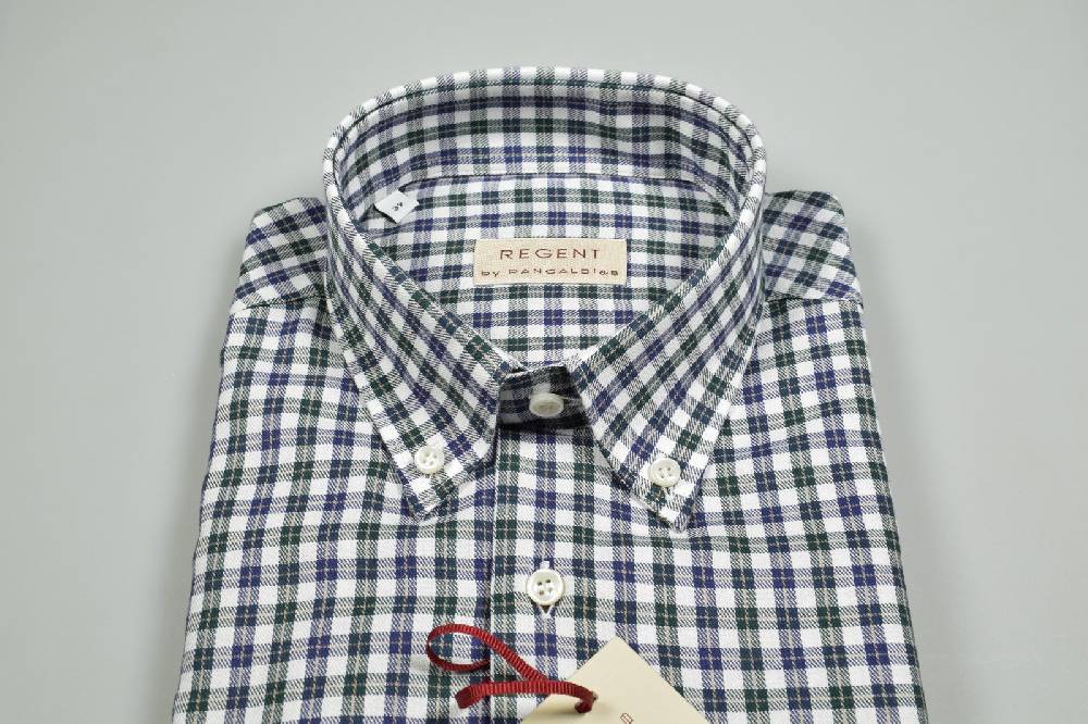 Regent By Pancaldi Camicia Pancaldi Regular Fit Collo Button Down A Quadretti Blu E Verde