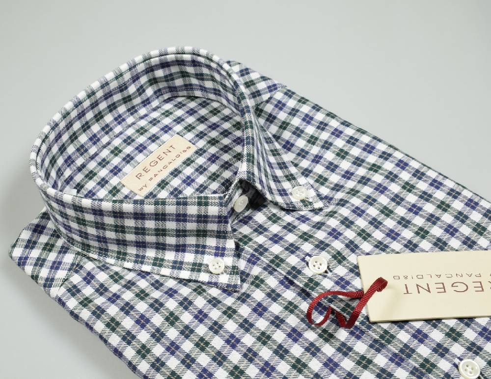 Regent by Pancaldi Camicia pancaldi regular fit collo button down a quadretti blu e verde