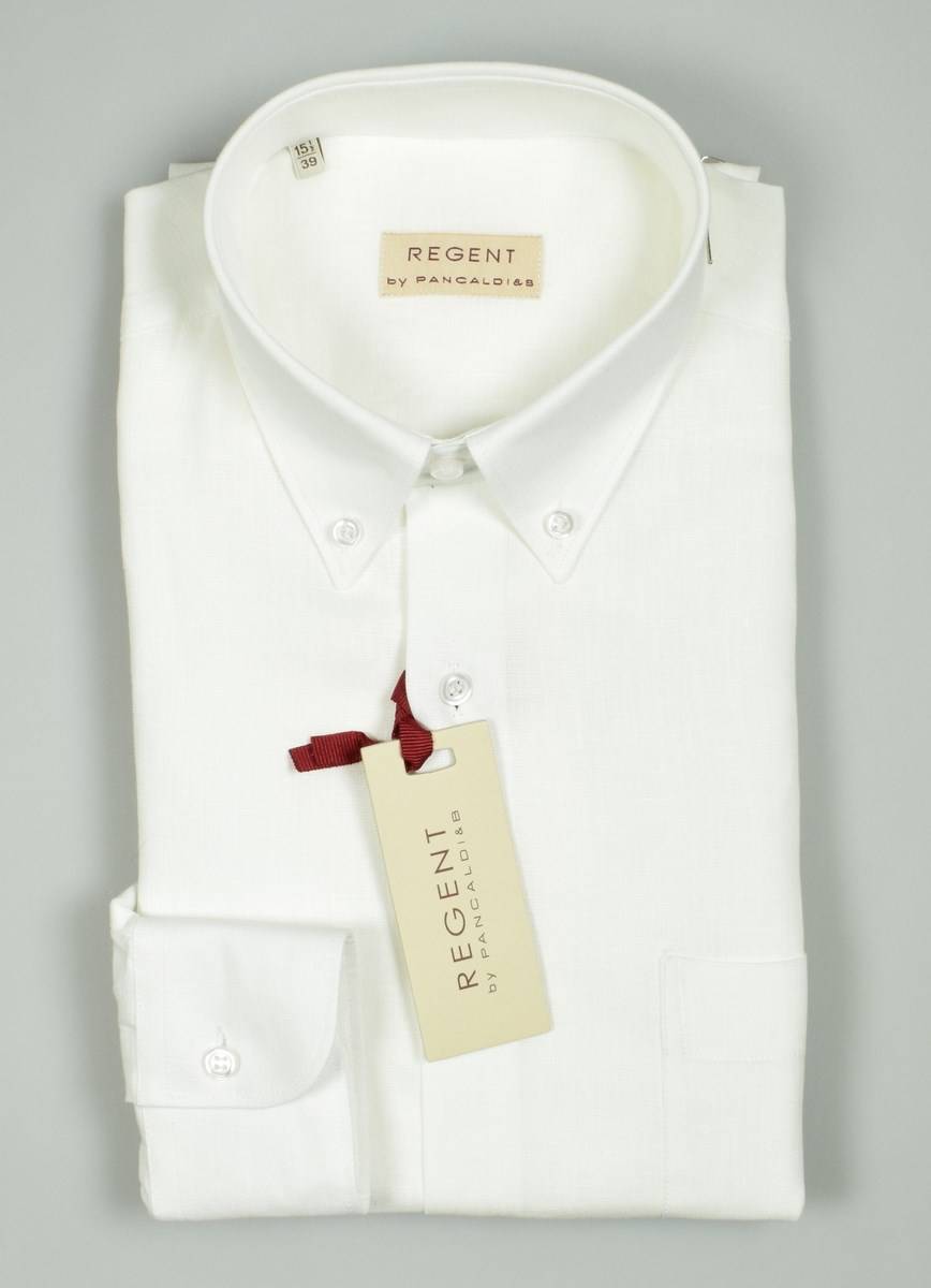 Regent By Pancaldi Camicia Pancaldi Regular Fit Collo Button Down Puro Lino Bianca