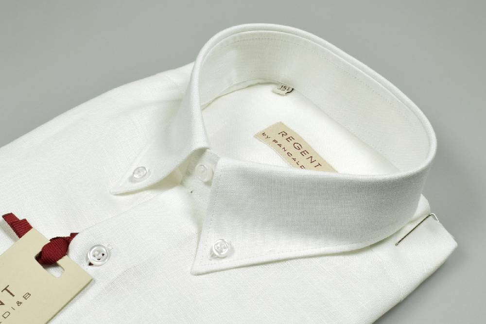 Regent By Pancaldi Camicia Pancaldi Regular Fit Collo Button Down Puro Lino Bianca