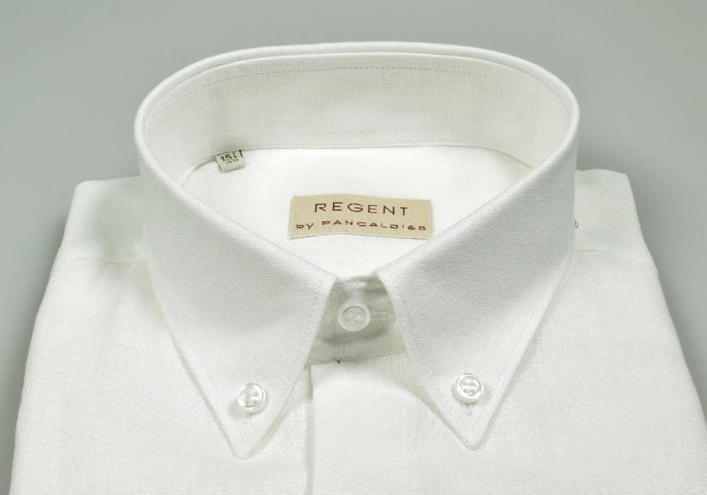 Regent By Pancaldi Camicia Pancaldi Regular Fit Collo Button Down Puro Lino Bianca