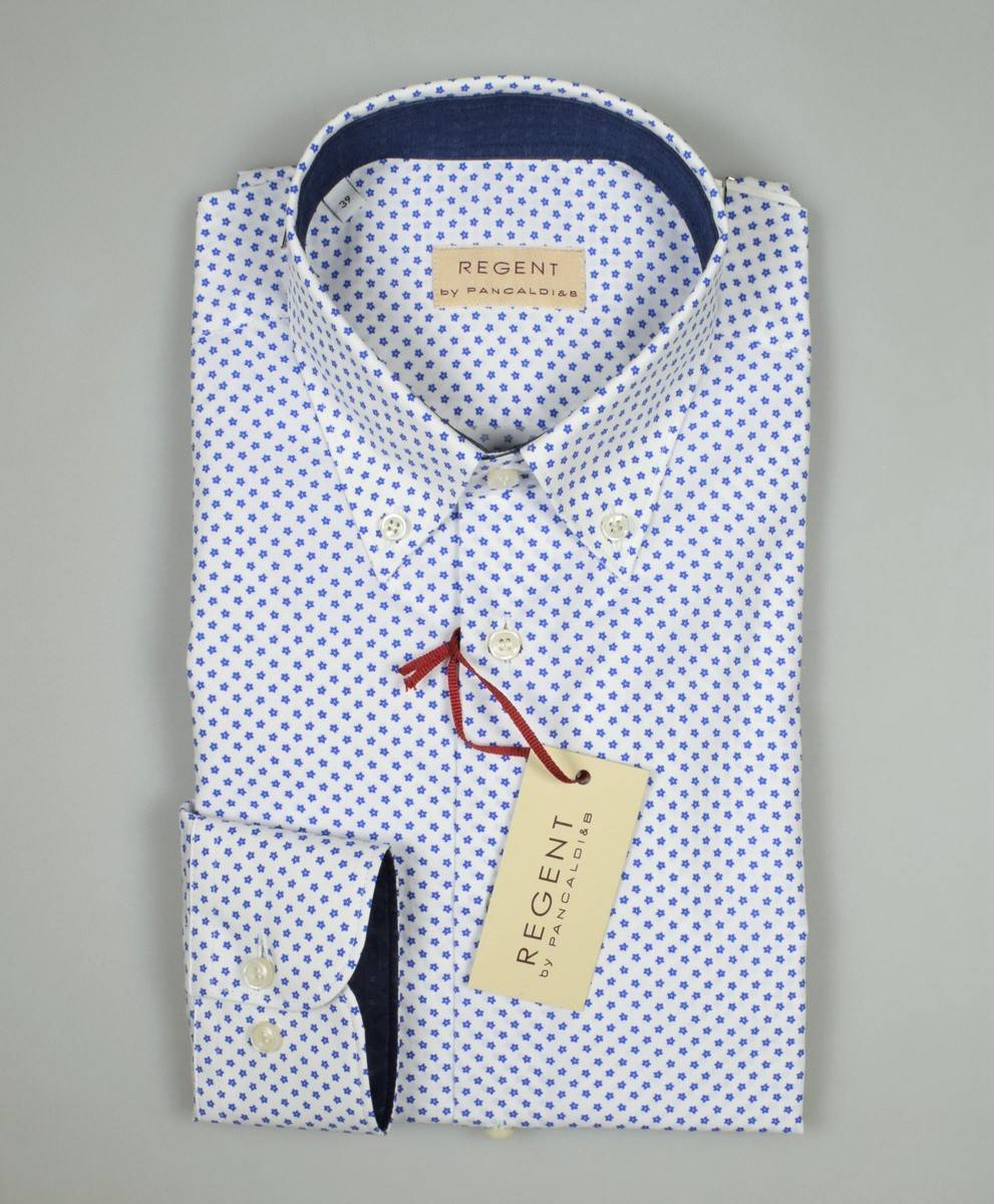 Regent By Pancaldi Camicia Pancaldi Regular Fit Disegno Stampato Azzurro