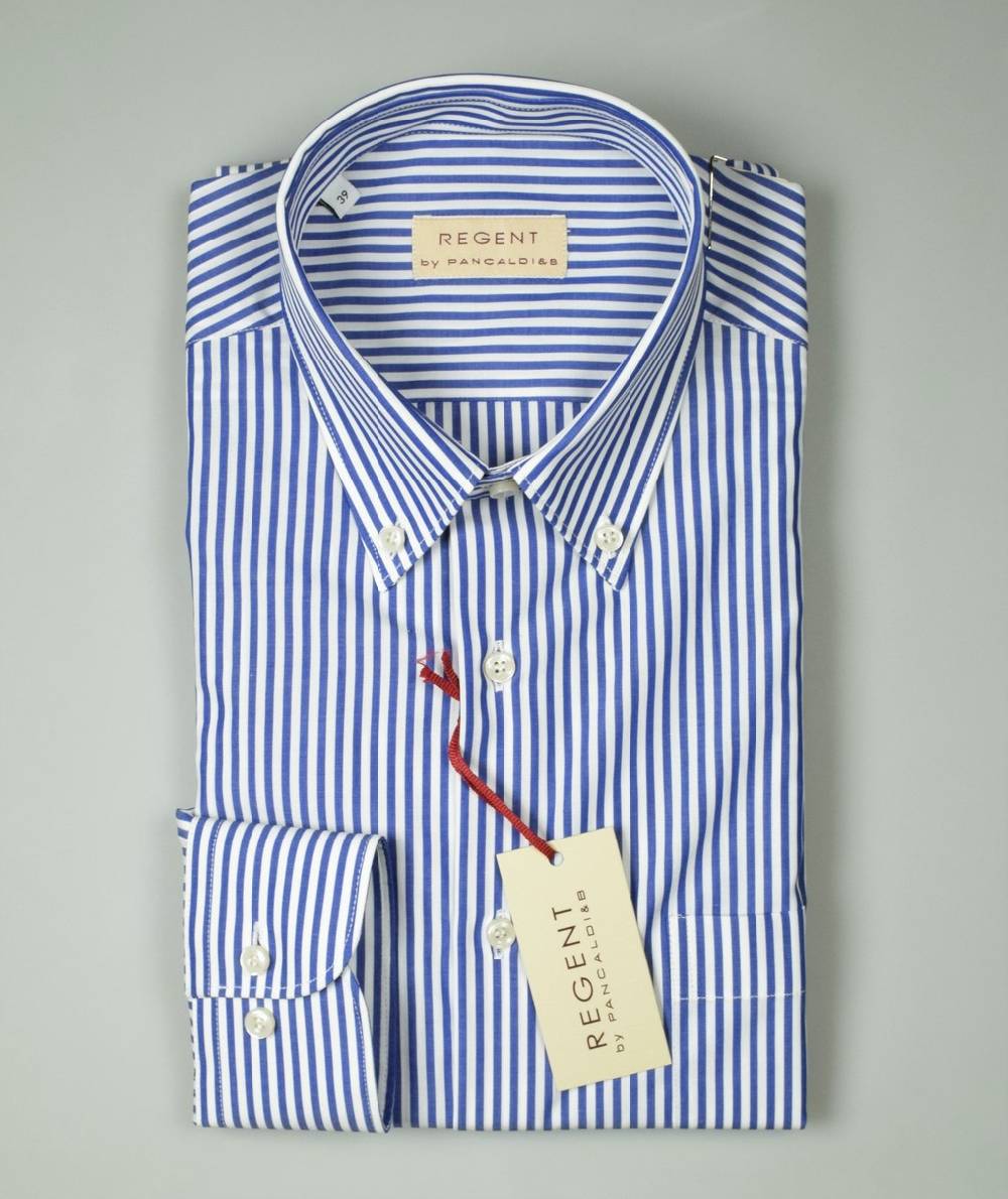 Regent By Pancaldi Camicia Pancaldi Righe Azzurro Regular Fit Button Down