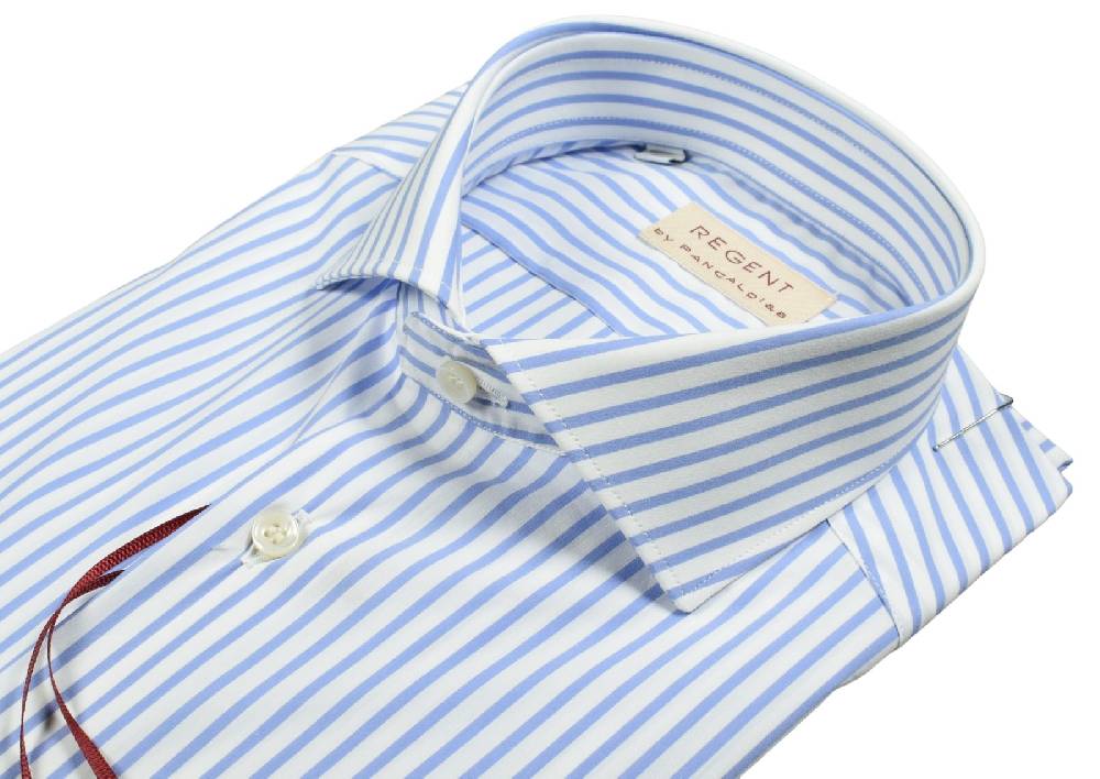 Regent By Pancaldi Camicia Pancaldi Slim Fit A Righe Azzurro Cotone Stretch