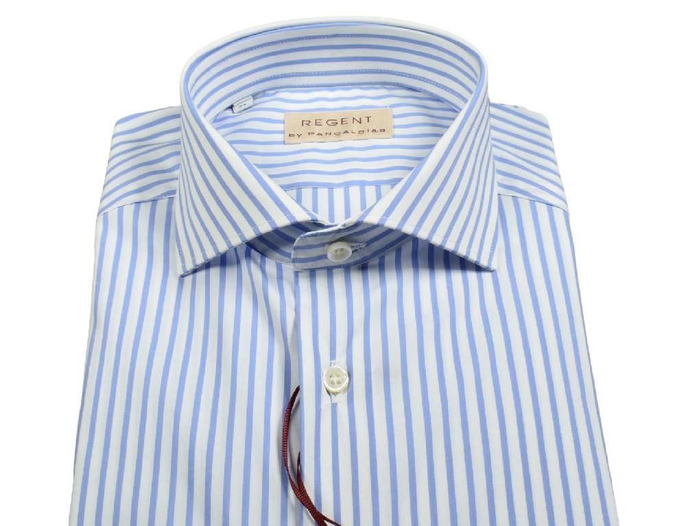 Regent By Pancaldi Camicia Pancaldi Slim Fit A Righe Azzurro Cotone Stretch
