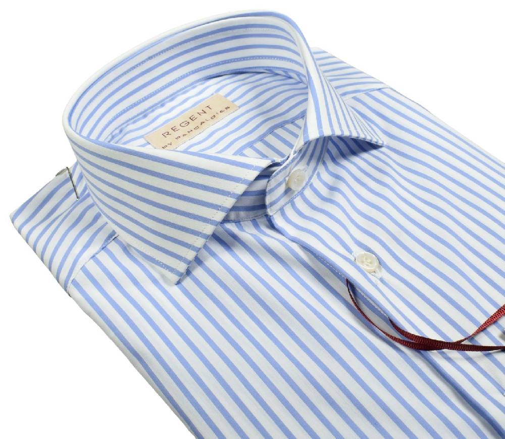 Regent by Pancaldi Camicia pancaldi slim fit a righe azzurro cotone stretch