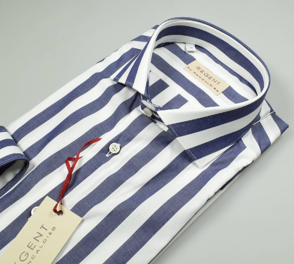 Regent By Pancaldi Camicia Pancaldi Slim Fit A Righe Blu Larghe Cotone Stretch