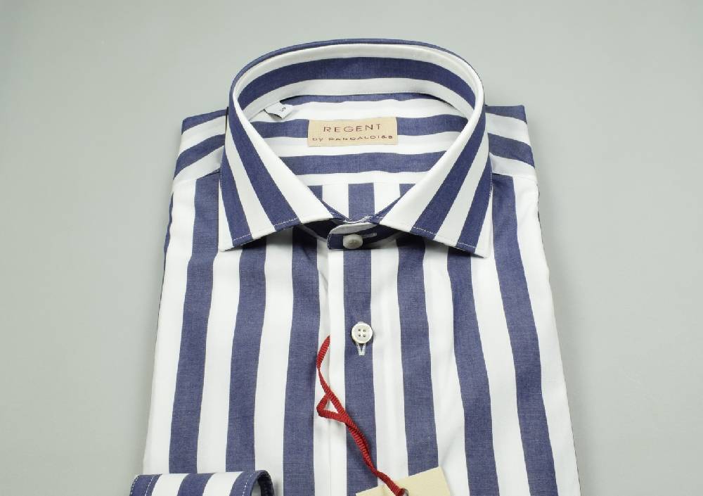 Regent By Pancaldi Camicia Pancaldi Slim Fit A Righe Blu Larghe Cotone Stretch