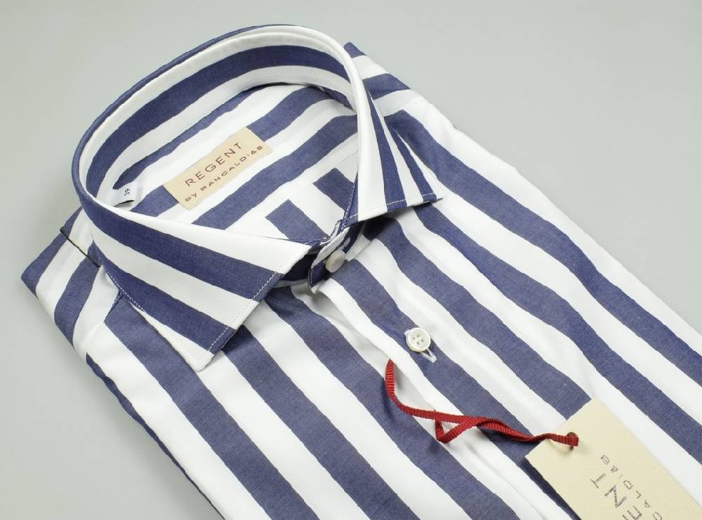 Regent by Pancaldi Camicia pancaldi slim fit a righe blu larghe cotone stretch