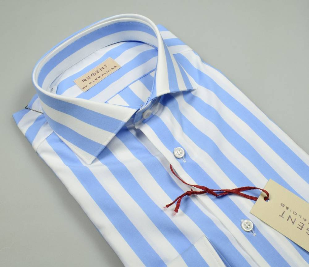 Regent by Pancaldi Camicia pancaldi slim fit a righe celeste larghe cotone stretch