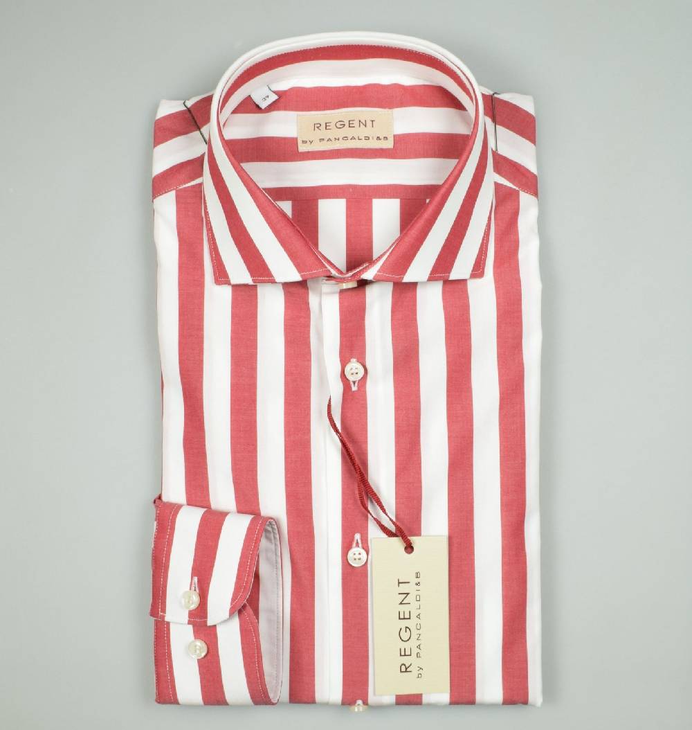 Regent By Pancaldi Camicia Pancaldi Slim Fit A Righe Rosse Larghe Cotone Stretch