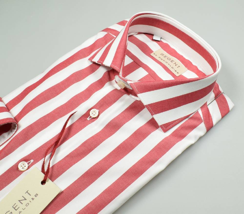 Regent By Pancaldi Camicia Pancaldi Slim Fit A Righe Rosse Larghe Cotone Stretch