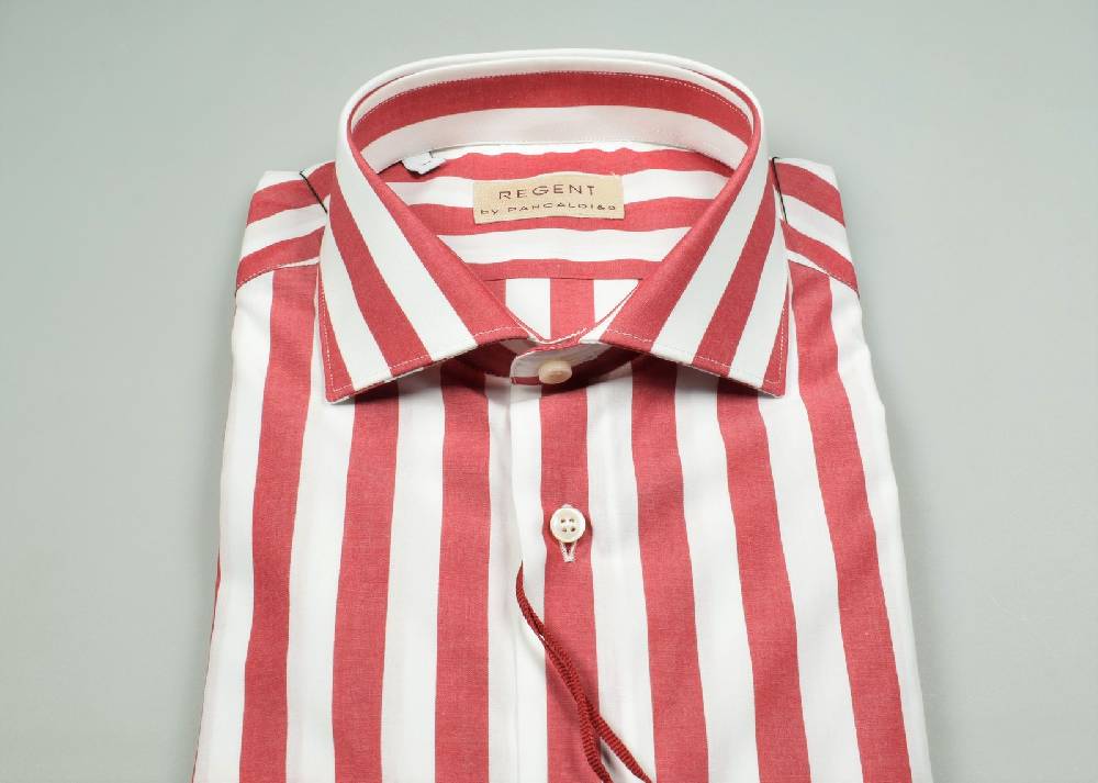 Regent By Pancaldi Camicia Pancaldi Slim Fit A Righe Rosse Larghe Cotone Stretch