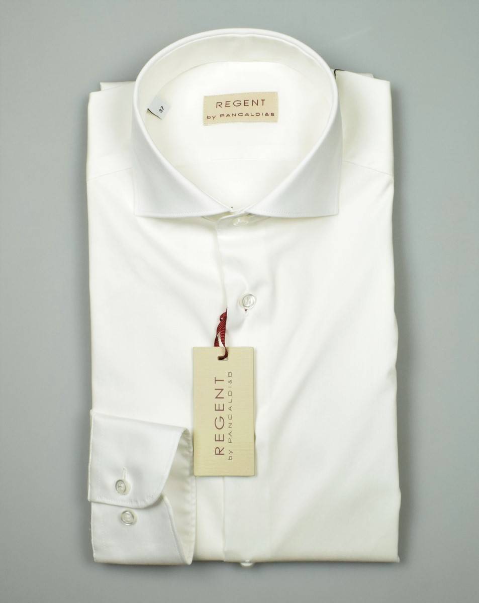 Regent By Pancaldi Camicia Pancaldi Slim Fit Bianca Cotone Stretch Collo Alla Francese