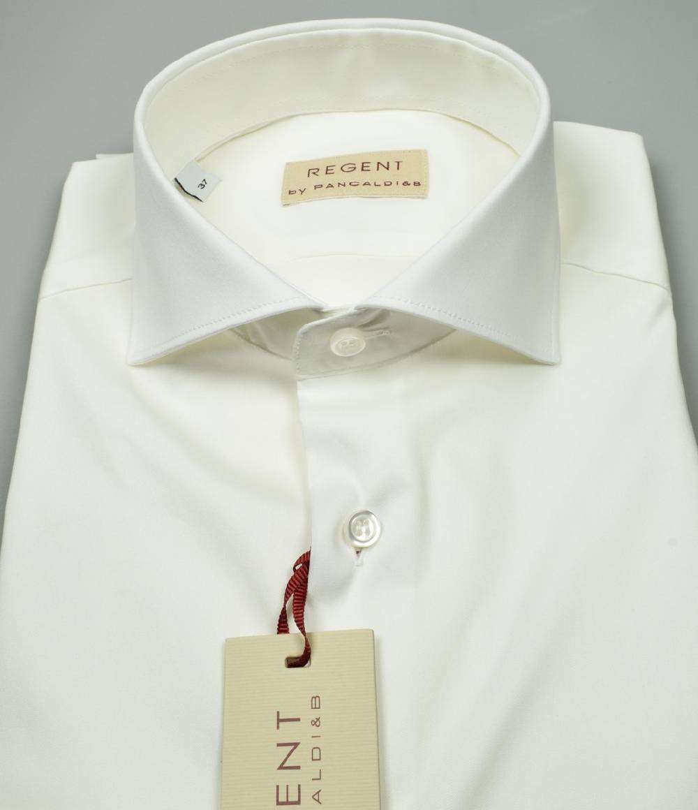 Regent By Pancaldi Camicia Pancaldi Slim Fit Bianca Cotone Stretch Collo Alla Francese