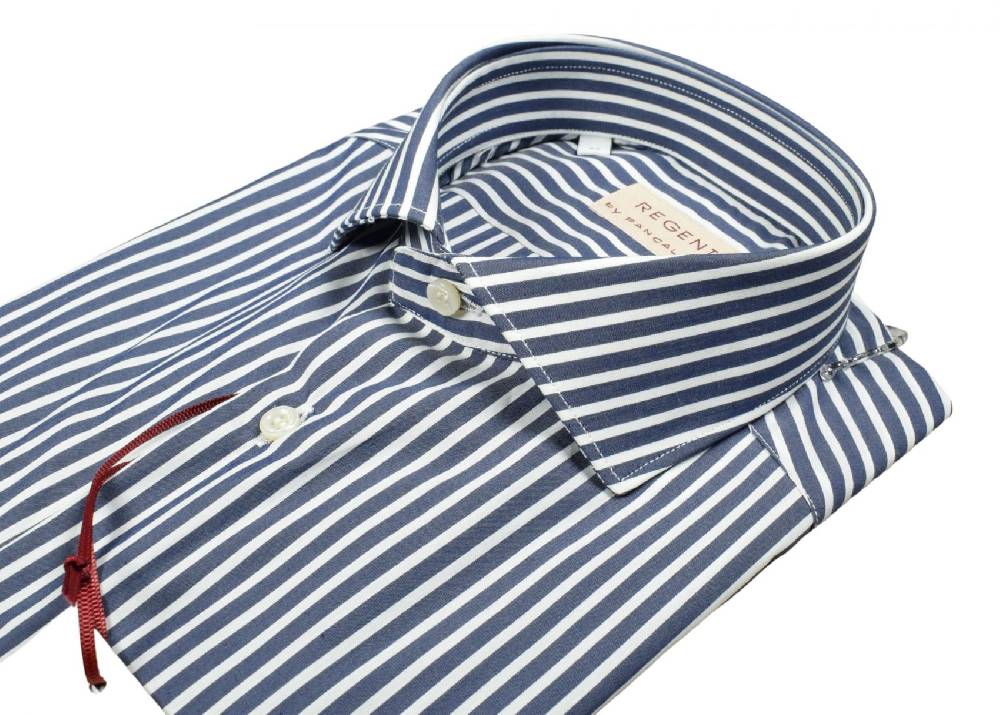 Regent By Pancaldi Camicia Pancaldi Slim Fit Blu Scuro A Righe Cotone Stretch