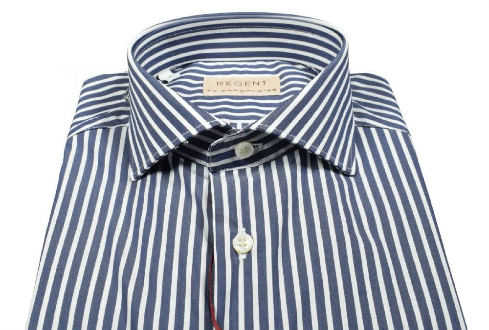 Regent By Pancaldi Camicia Pancaldi Slim Fit Blu Scuro A Righe Cotone Stretch