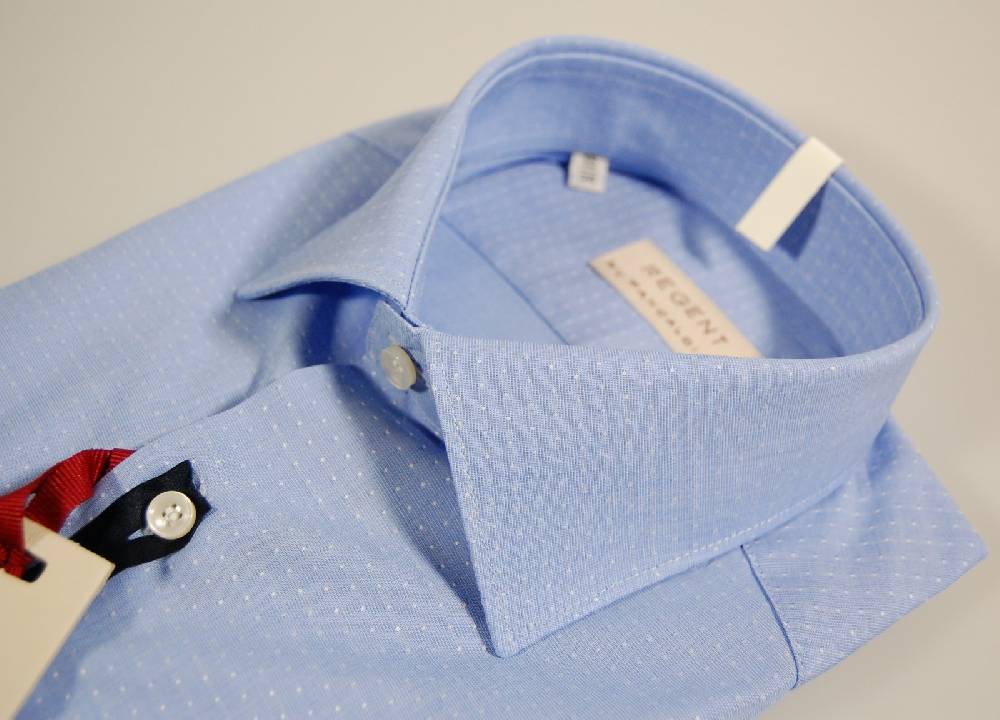 Regent By Pancaldi Camicia Pancaldi Slim Fit Celeste A Pois In Puro Cotone