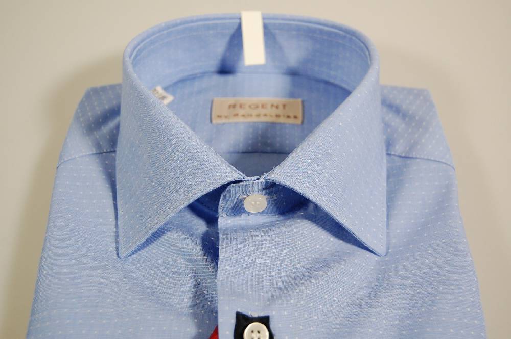 Regent By Pancaldi Camicia Pancaldi Slim Fit Celeste A Pois In Puro Cotone