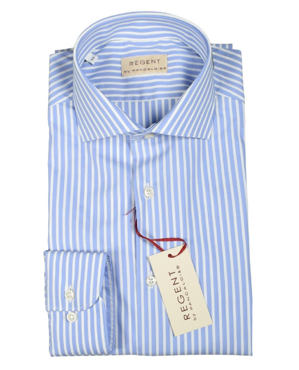 Regent By Pancaldi Camicia Pancaldi Slim Fit Celeste A Righe Cotone Stretch