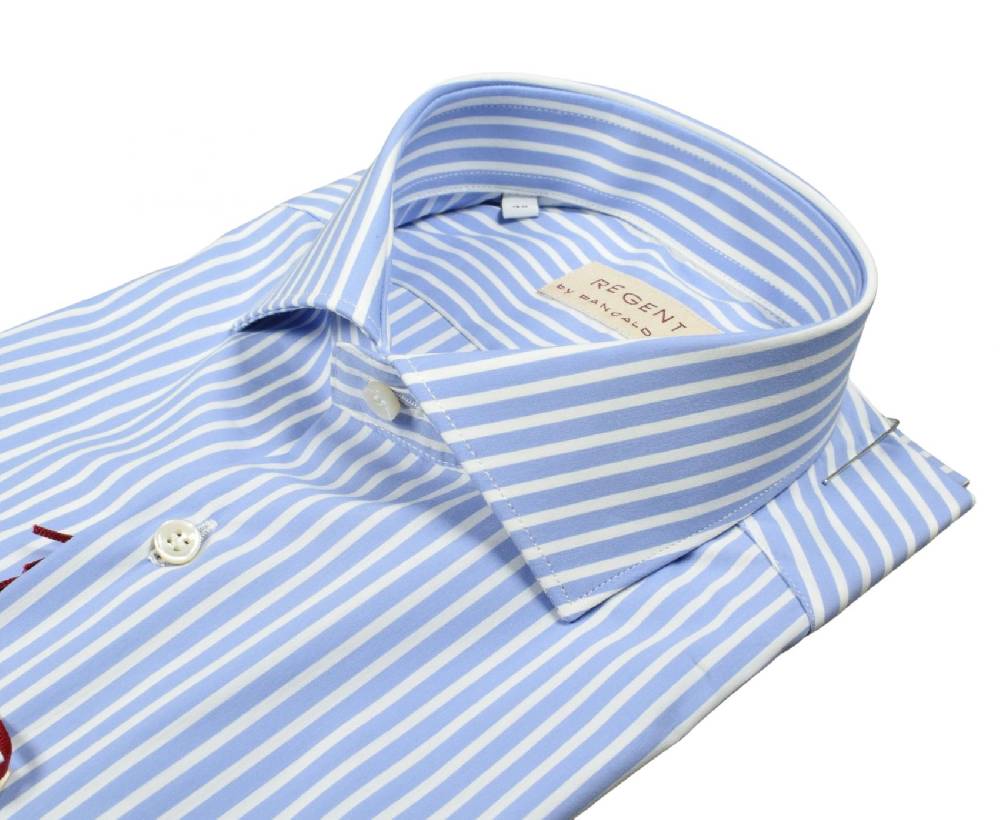 Regent By Pancaldi Camicia Pancaldi Slim Fit Celeste A Righe Cotone Stretch
