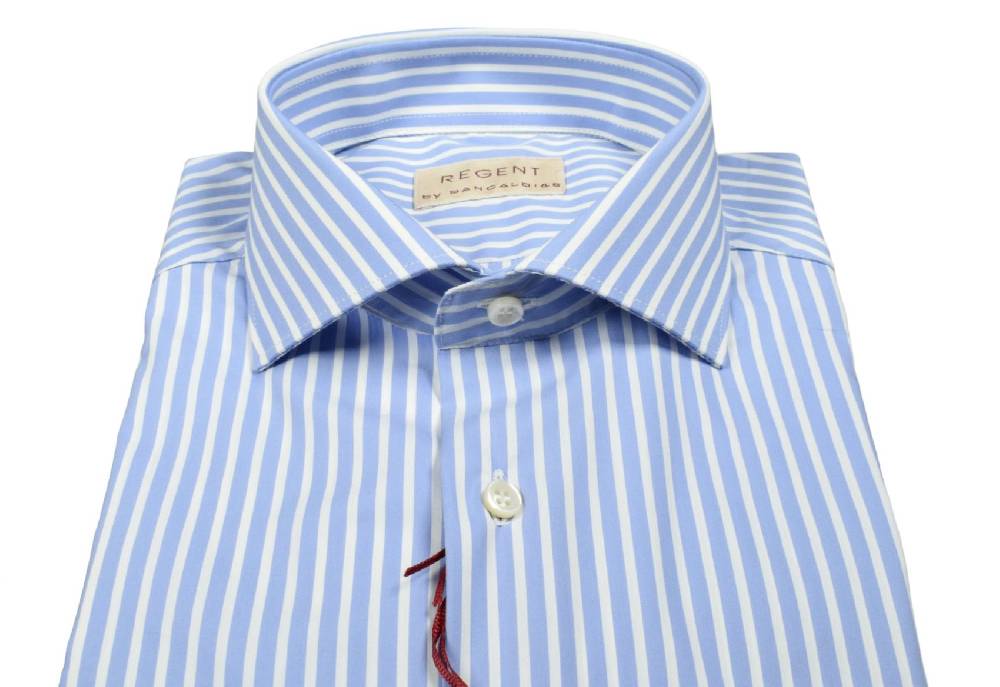 Regent By Pancaldi Camicia Pancaldi Slim Fit Celeste A Righe Cotone Stretch