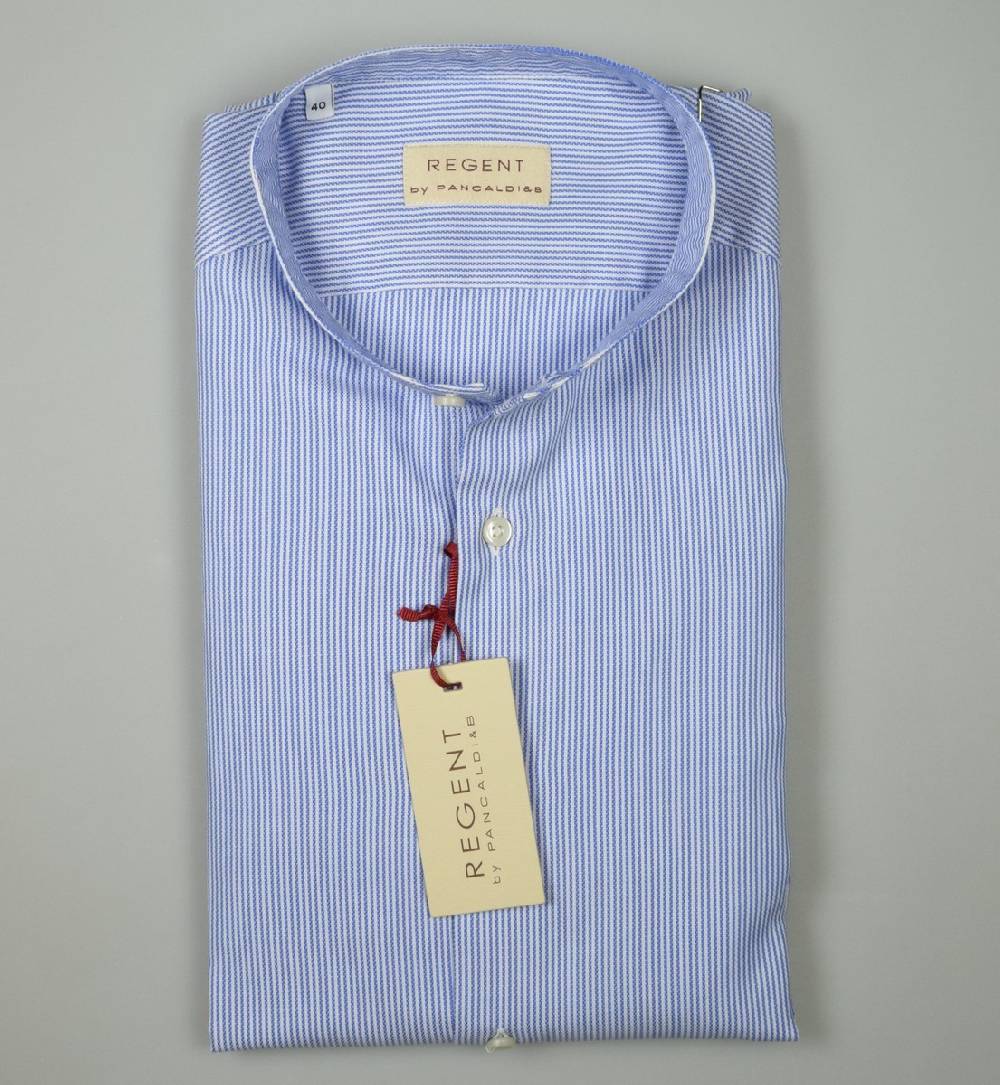 Regent By Pancaldi Camicia Pancaldi Slim Fit Collo Alla Coreana A Righe Azzurro