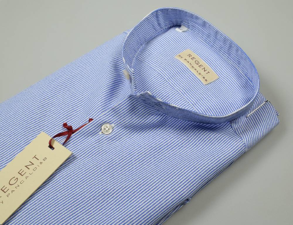 Regent By Pancaldi Camicia Pancaldi Slim Fit Collo Alla Coreana A Righe Azzurro