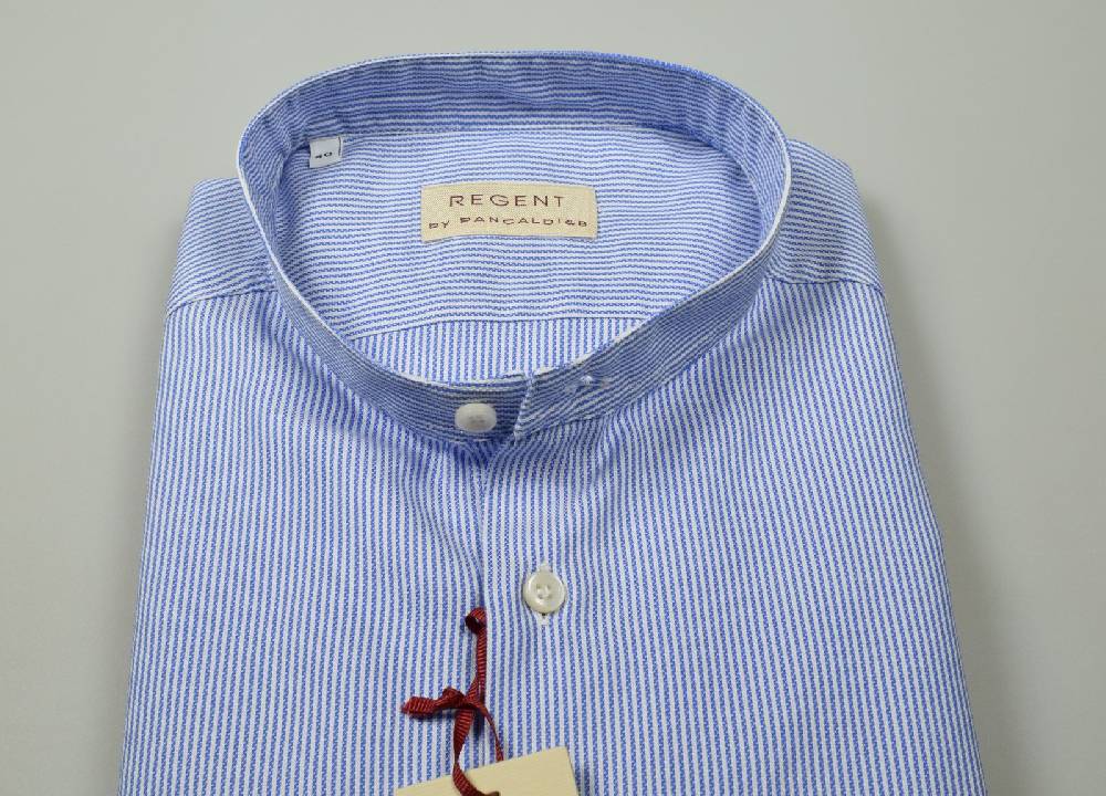 Regent By Pancaldi Camicia Pancaldi Slim Fit Collo Alla Coreana A Righe Azzurro