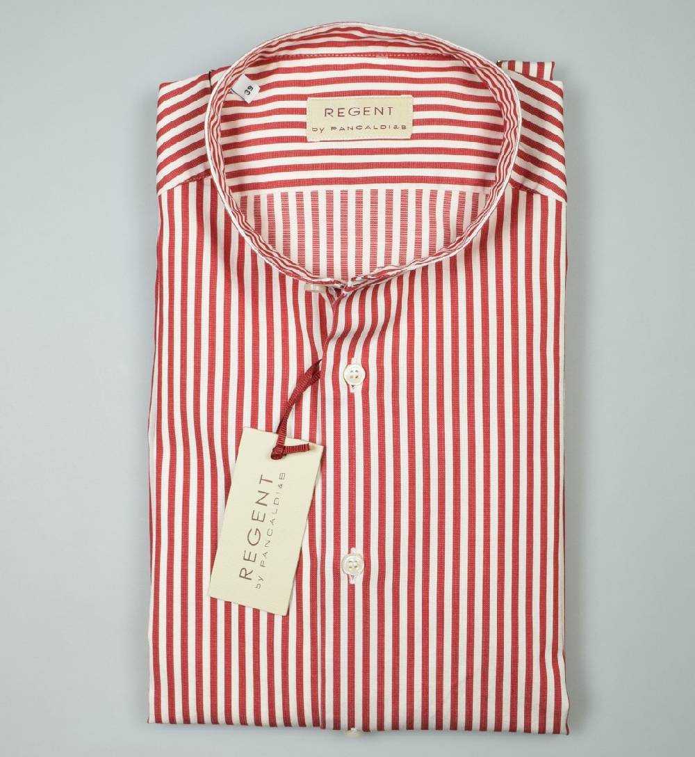 Regent By Pancaldi Camicia Pancaldi Slim Fit Collo Alla Coreana A Righe Rosse