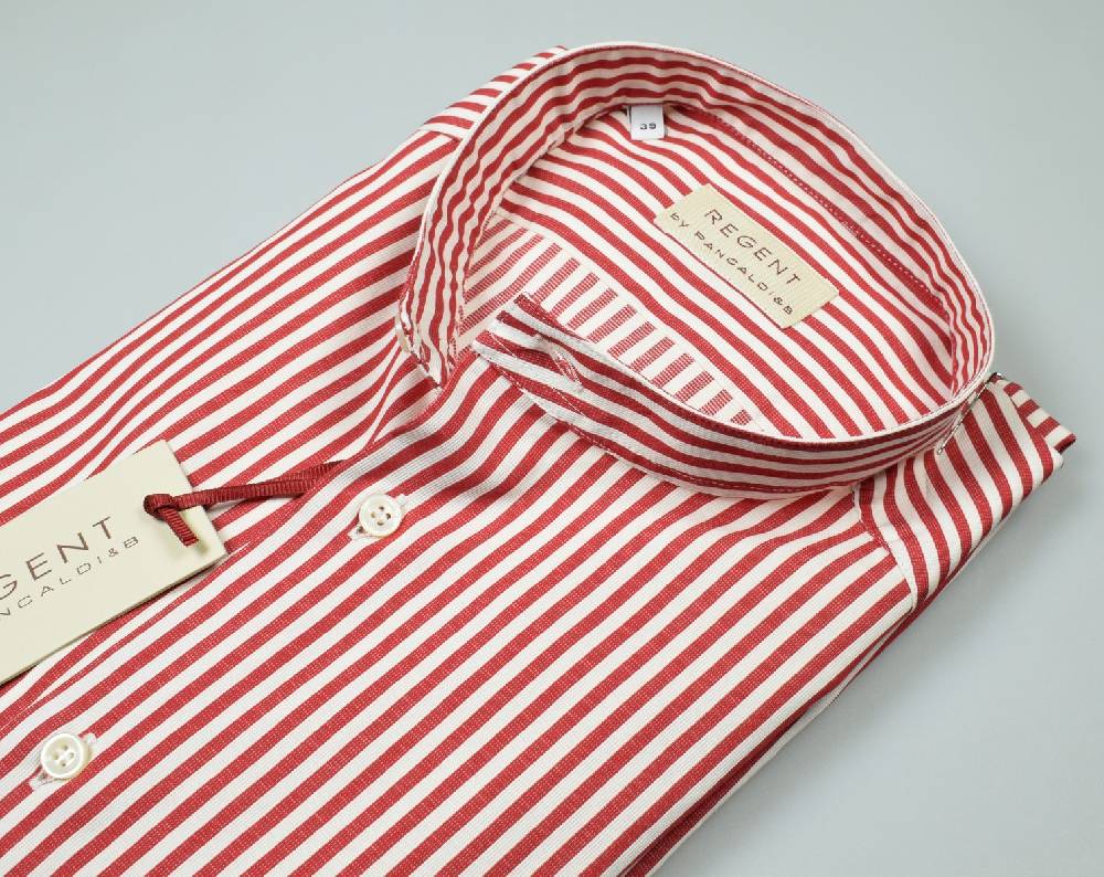 Regent By Pancaldi Camicia Pancaldi Slim Fit Collo Alla Coreana A Righe Rosse