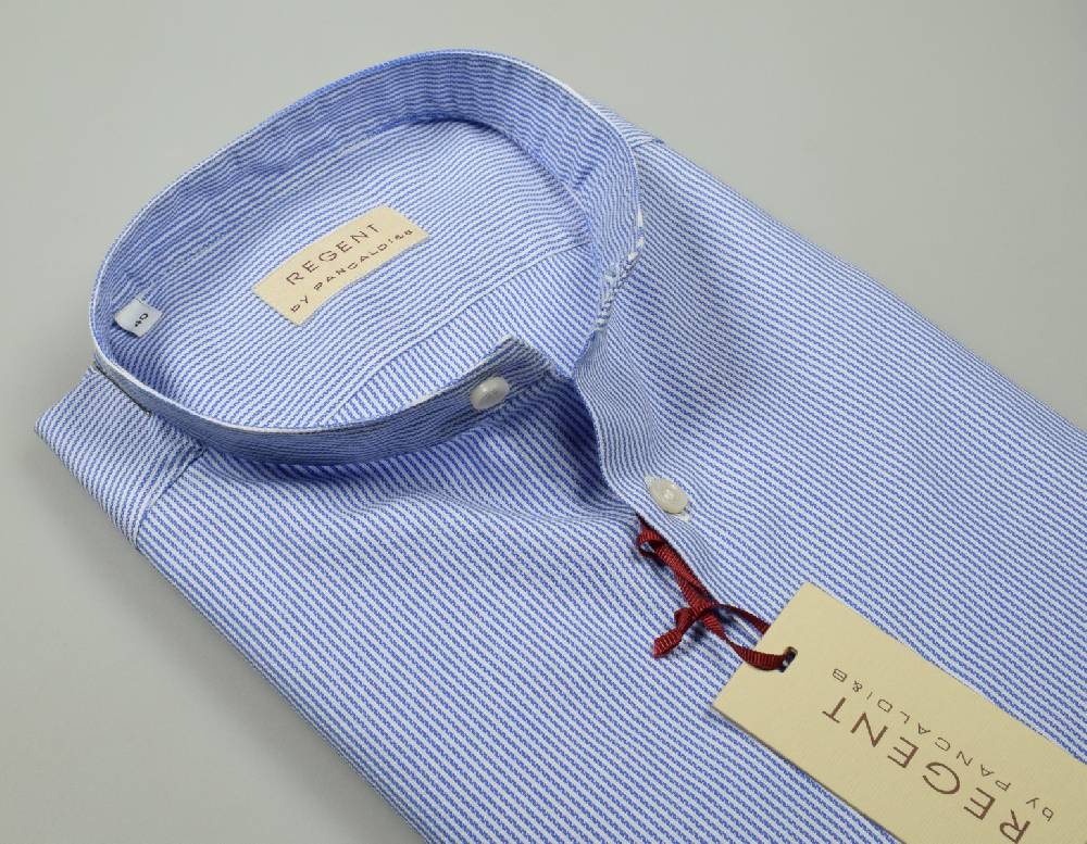 Regent by Pancaldi Camicia pancaldi slim fit collo alla coreana a righe azzurro