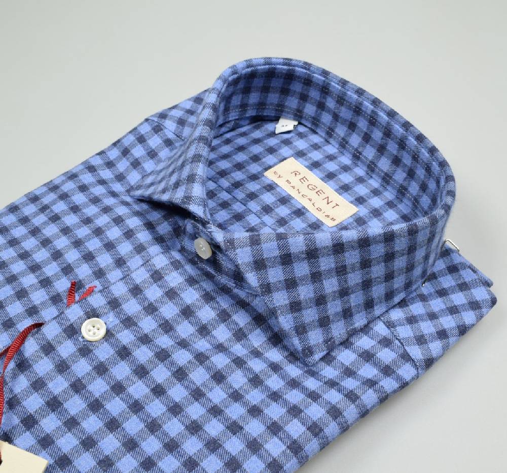 Regent By Pancaldi Camicia Pancaldi Slim Fit Cotone Caldo Flanella A Quadri Azzurro E Blu