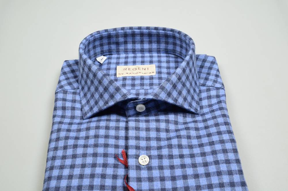 Regent By Pancaldi Camicia Pancaldi Slim Fit Cotone Caldo Flanella A Quadri Azzurro E Blu