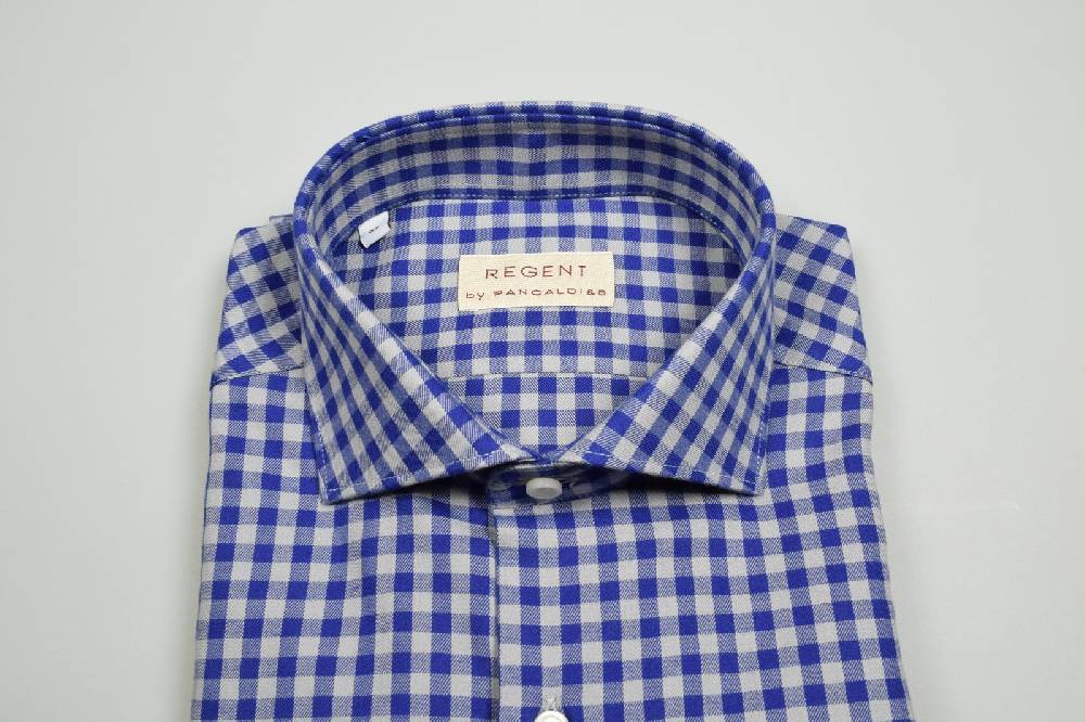 Regent By Pancaldi Camicia Pancaldi Slim Fit Cotone Caldo Flanella A Quadri Azzurro E Blu