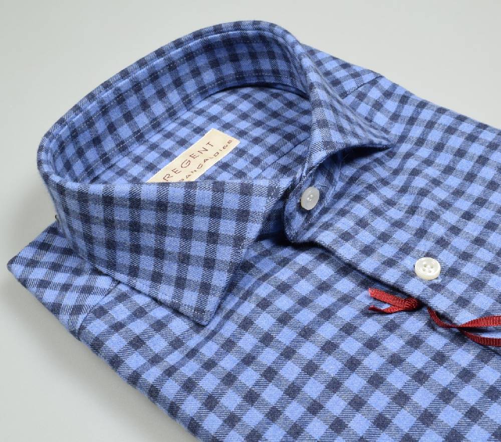Regent by Pancaldi Camicia pancaldi slim fit cotone caldo flanella a quadri azzurro e blu