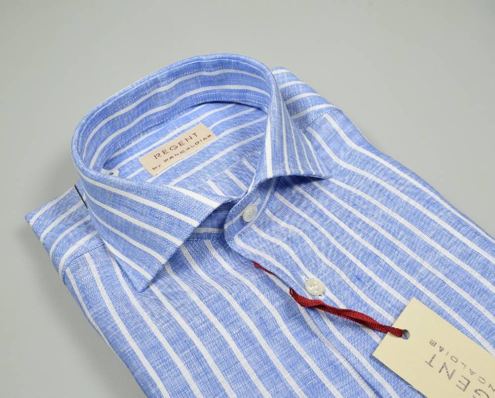 Regent by Pancaldi Camicia pancaldi slim fit in puro lino azzurra a righe