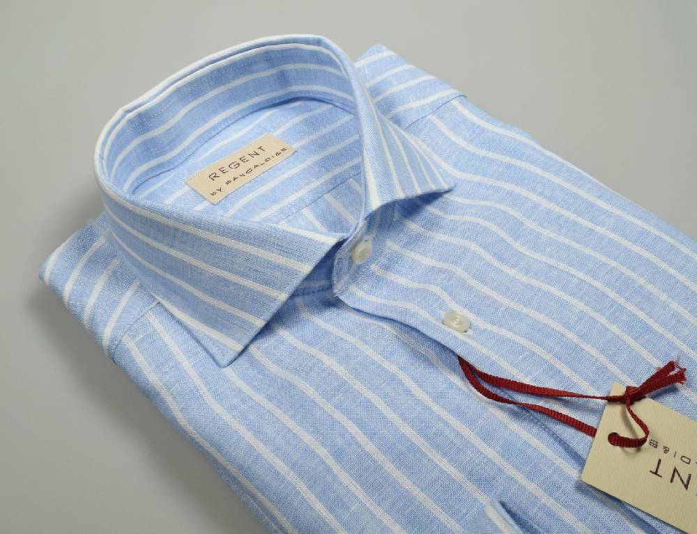 Regent by Pancaldi Camicia pancaldi slim fit in puro lino celeste chiaro a righe