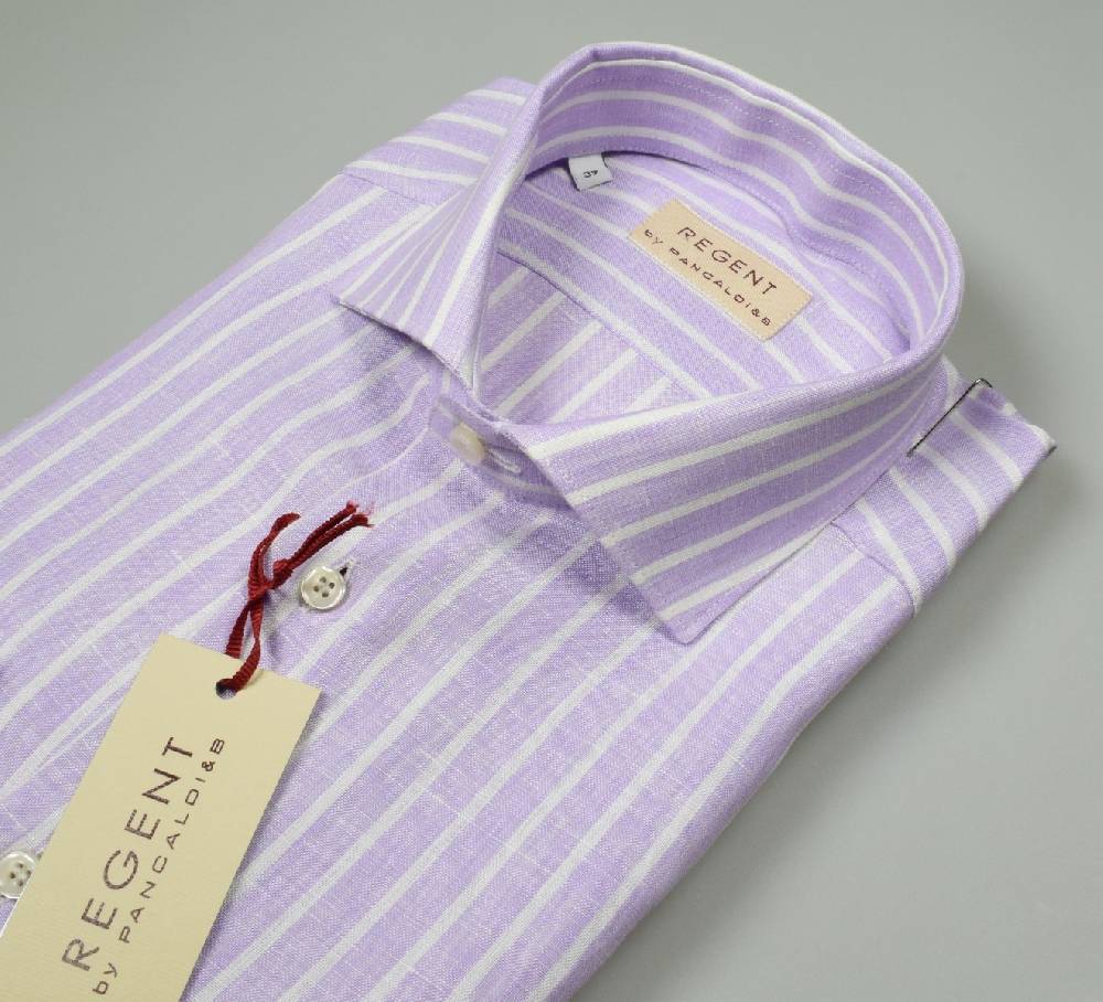 Regent By Pancaldi Camicia Pancaldi Slim Fit In Puro Lino Glicine A Righe