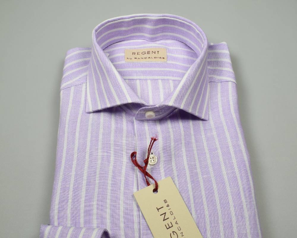 Regent By Pancaldi Camicia Pancaldi Slim Fit In Puro Lino Glicine A Righe